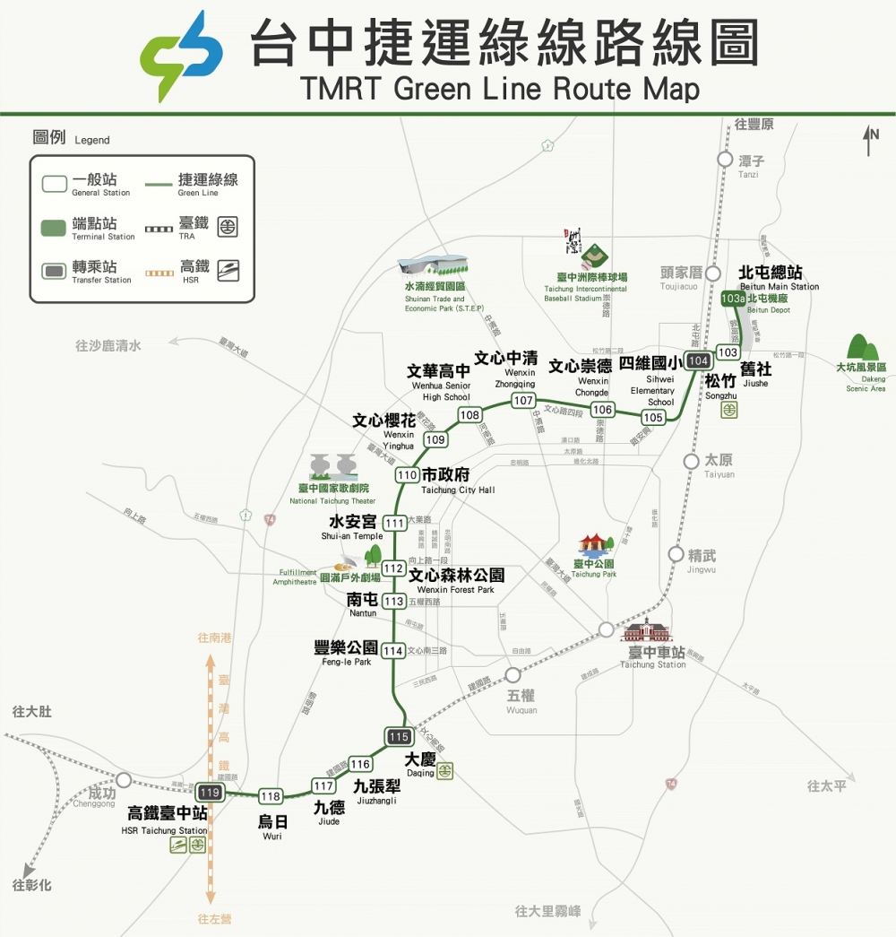 台中捷運綠線(烏日文心北屯線)路線圖