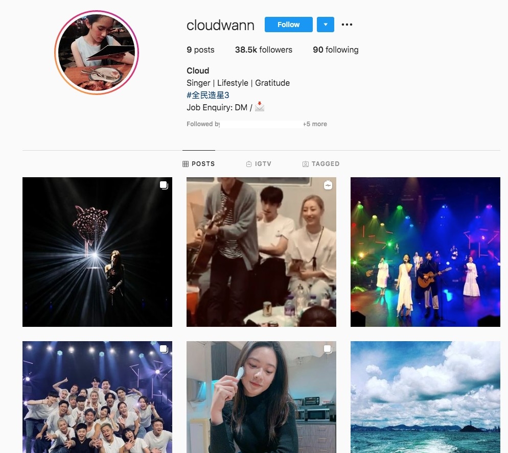 Cloud(雲浩影)IG有38.5k followers