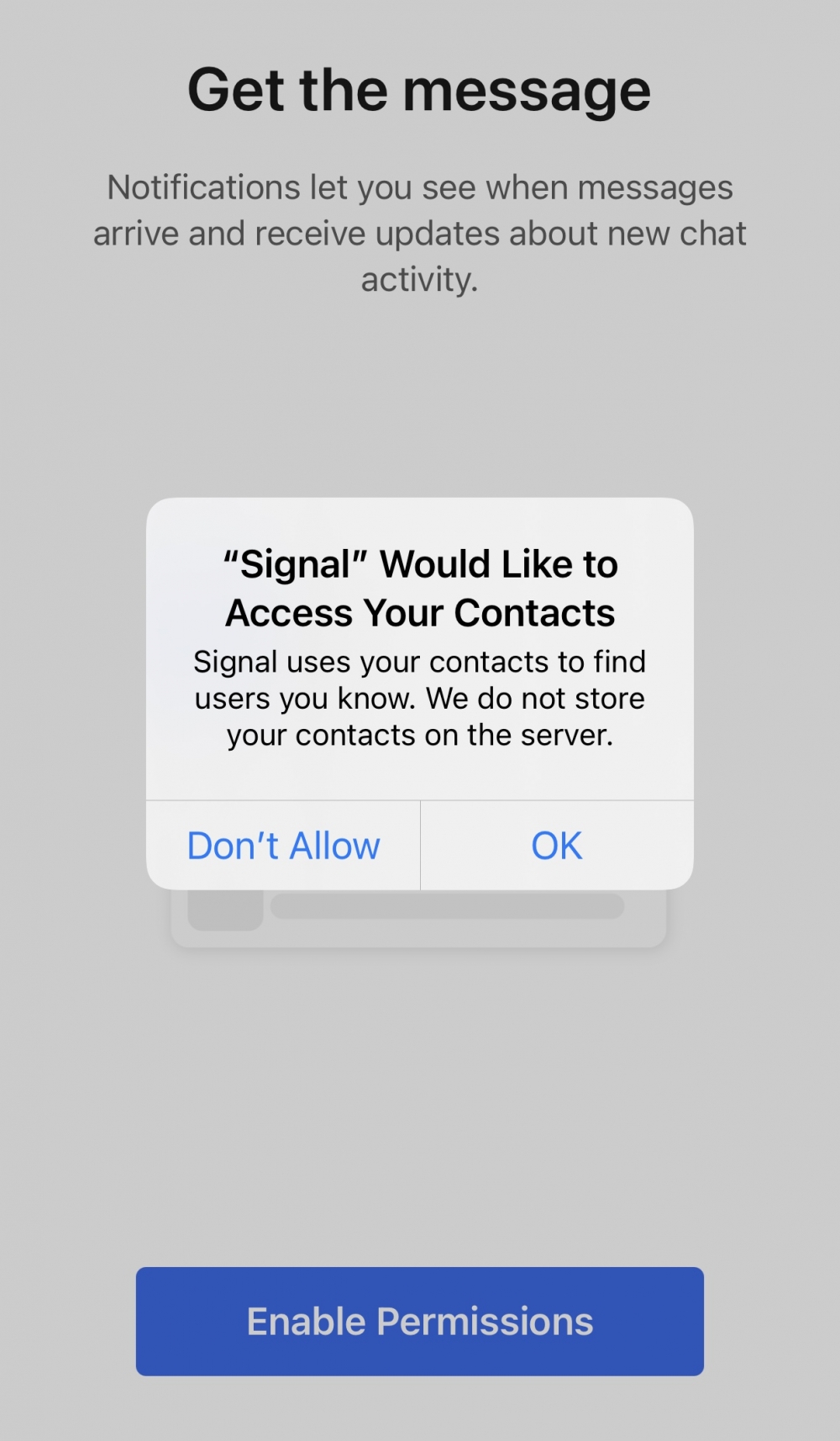 Signal會先問用戶是否允許存取通訊錄