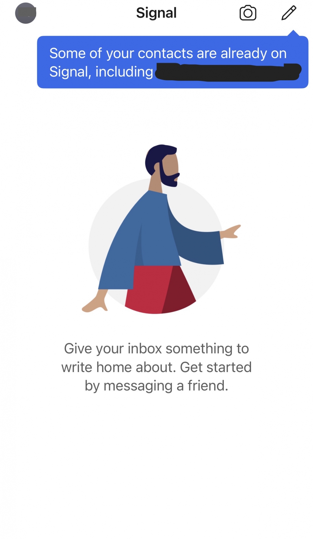 可以喺右上角選擇通訊錄內已裝有Signal嘅聯絡人加入