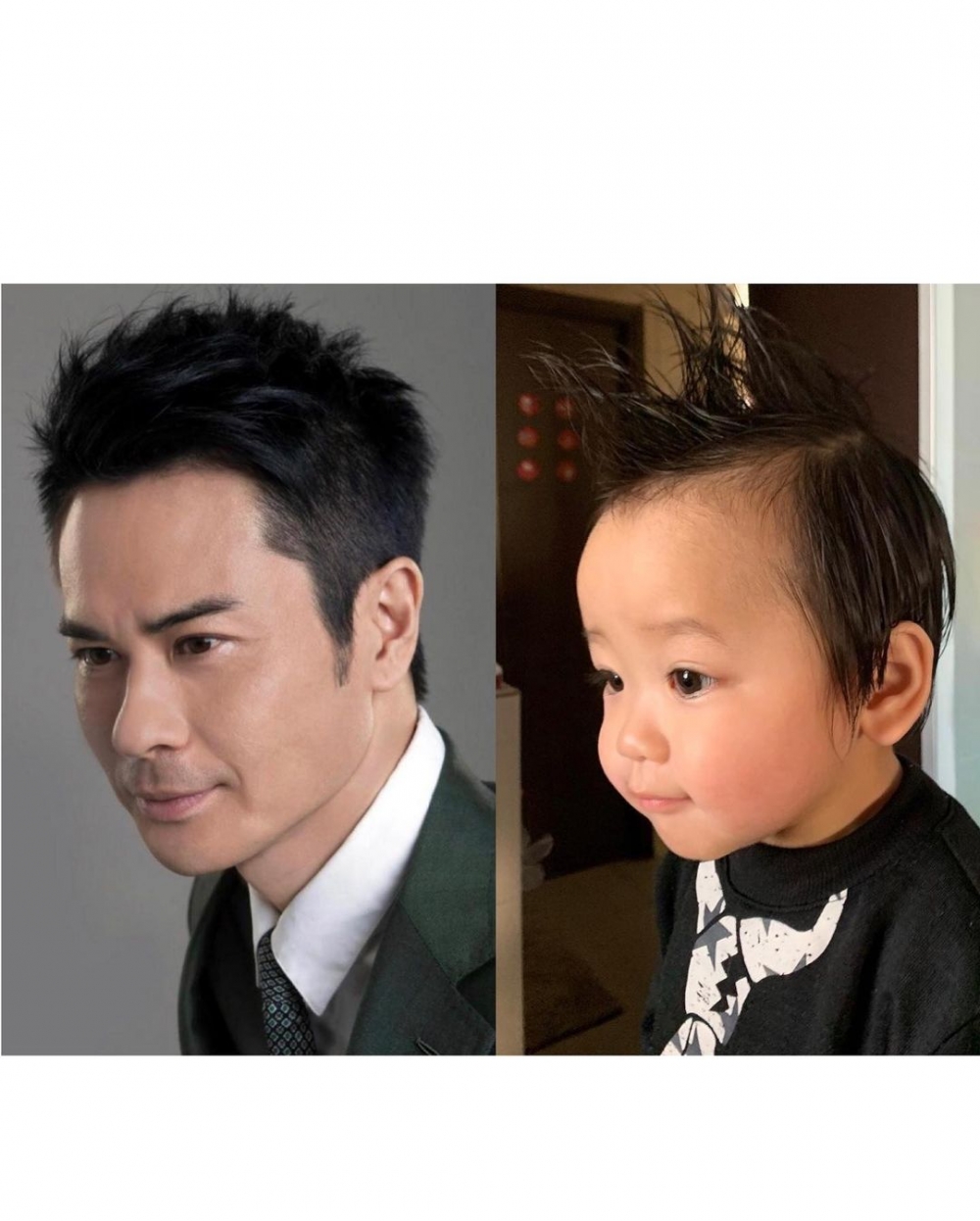 鄭嘉穎喺IG曾post過父子側面對比照