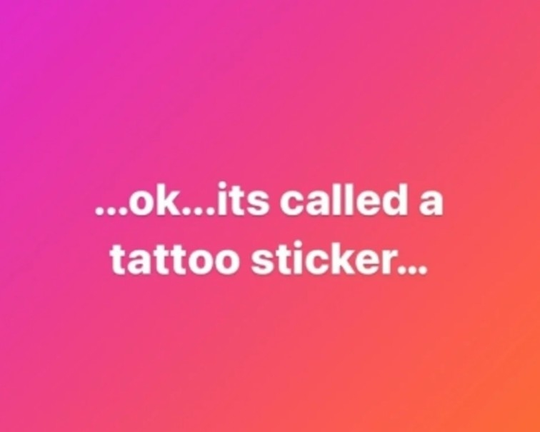 李嫣見輿論越演越烈,喺IG Story無奈澄清:「…OK…its called a tattoo sticker…」