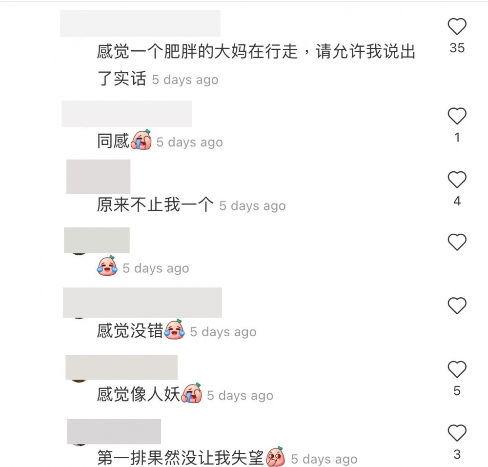 有毒舌網民直言:「感覺一個肥胖的大媽在行走」