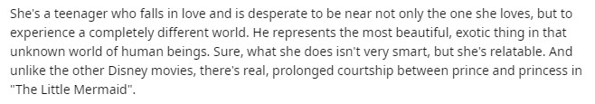 有網民認為Ariel求愛經歷比其他公主更有真實感