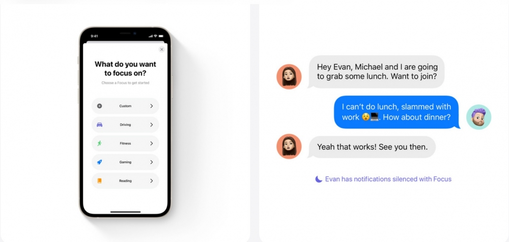iOS15新增「Focus」功能,用戶能因應狀態,自行設定「專注模式」或直接使用系統建議的「專注模式」。