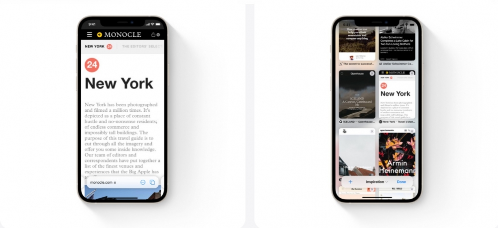 iOS15的Safari更新了Tab標籤頁設計,管理更簡便清晰。