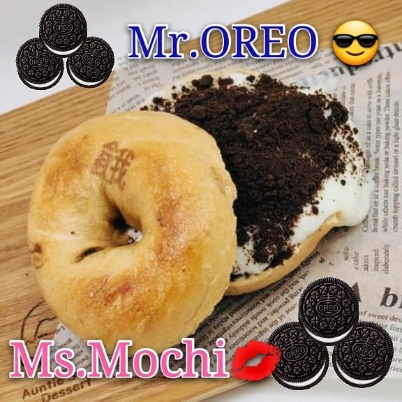 麻糬Bagel,內餡用上oreo碎,加上煙韌牛奶麻糬