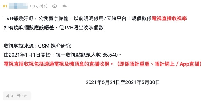 對於TVB公佈嘅收視率，有網友認為係「搬龍門」