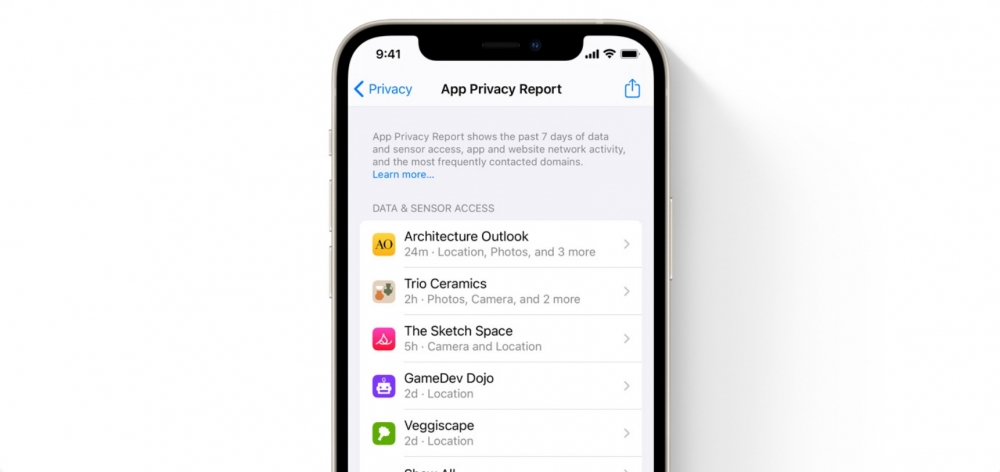 iOS15加入「App Privacy Report」,能監控有沒有哪些可疑的App擅自盜取用戶的資料,如地點或相片等。
