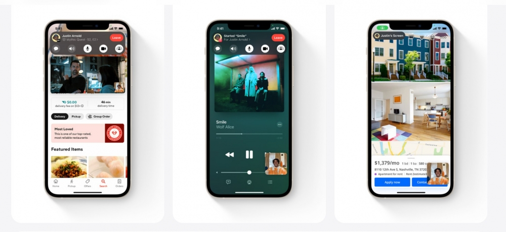 FaceTime加入「SharePlay」功能,用戶分享影片、音樂等,能多人同步體驗。