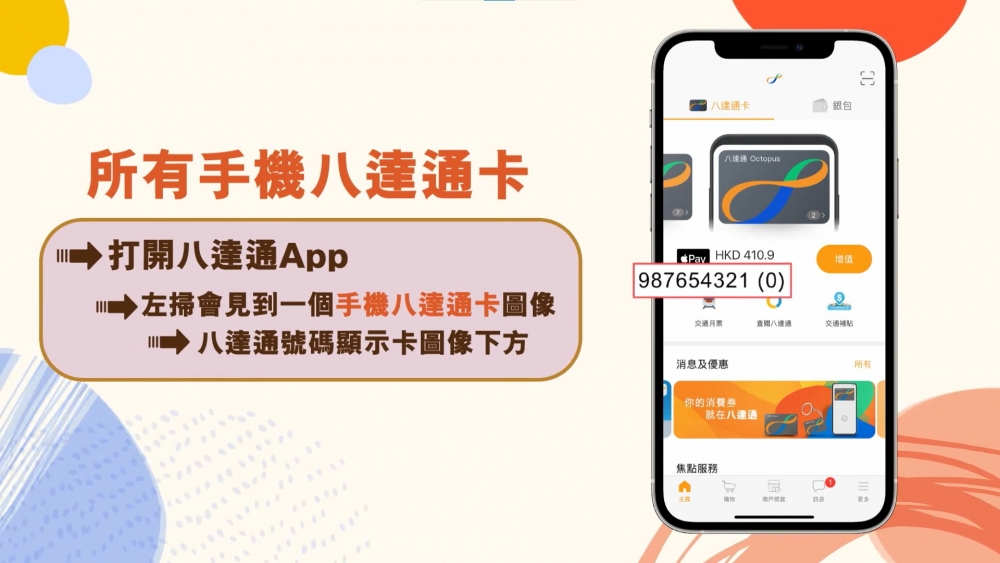 即睇各類八達通卡的卡號碼位置。