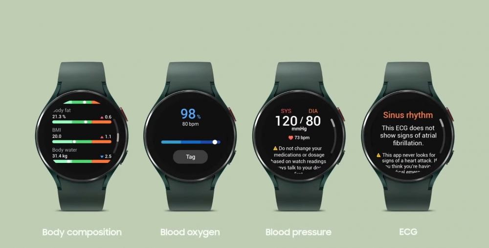 Galaxy Watch4配備Samsung BioActive Sensor可監測血氧、血壓及體脂等身體數據。