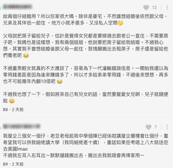 有網民就笑言樓主媽媽想將公屋留畀兩個仔結婚用只係一個美好願望,認為唔會有新抱肯同奶奶、叔伯同住