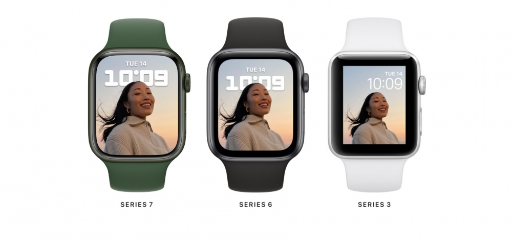 Apple Watch 7的邊框變更細,螢幕變更大。