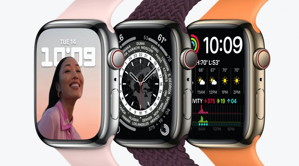 Apple Watch 7提供三種材質,包括鈦金屬、不鏽鋼及100%再生鋁金屬,各具風格。