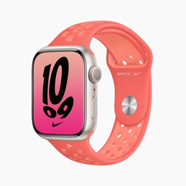 Apple Watch Nike運動型錶環將Nike Swoosh和商標文字,融入錶帶編織紋理,並配有全新的Nike彈跳錶面。