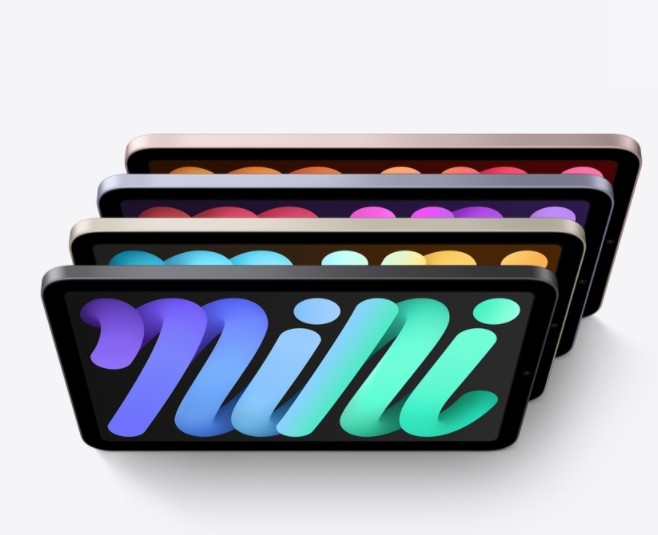 iPad mini 6 4種顏色：太空灰、粉紅色、紫色、星光色。