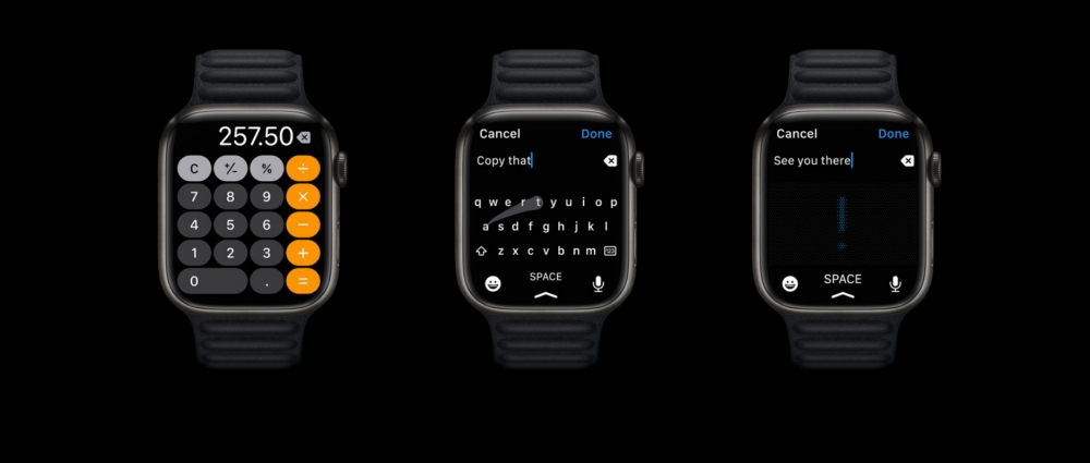 Apple Watch 7特別加入兩種更大的字體與全新QWERTY鍵盤,方便輸入文字。