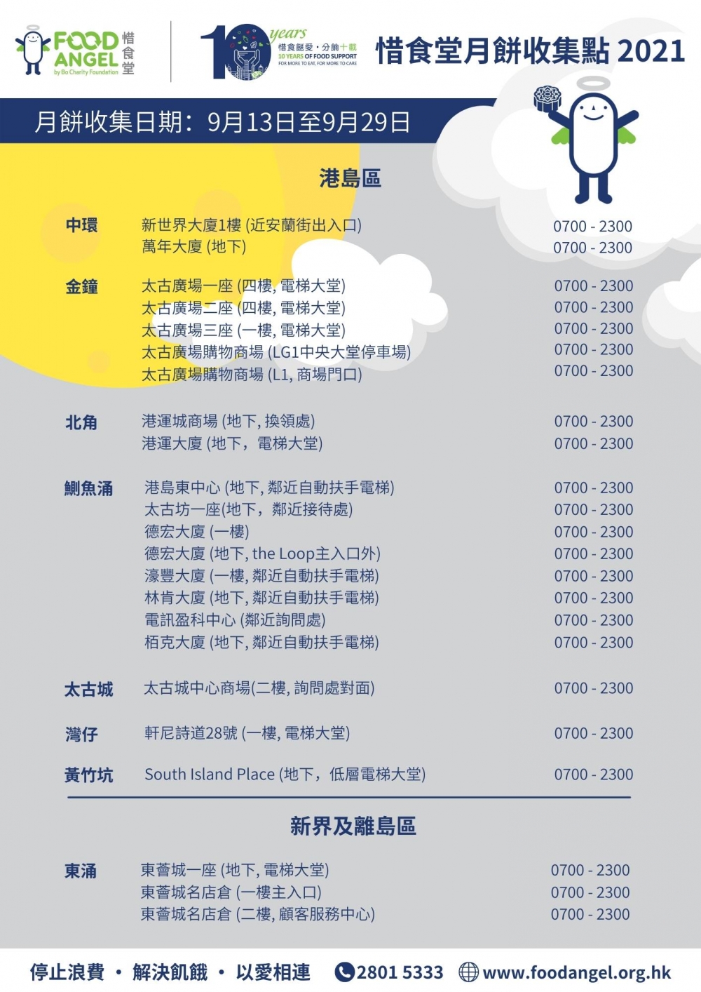 太古集團在旗下的商場及大廈提供21個地點放置月餅回收箱。