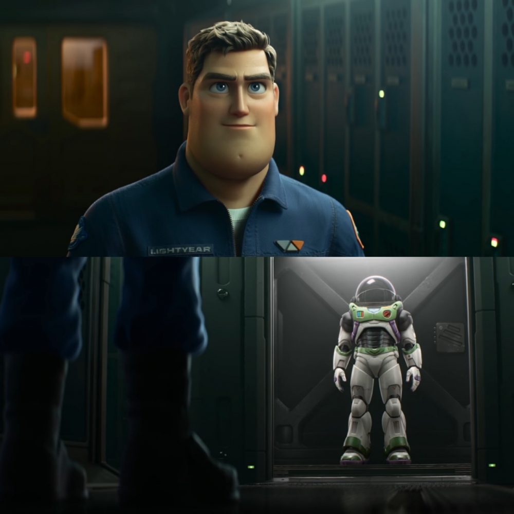 太空英雄「巴斯光年」與「美國隊長」一樣，望著自己的制服。