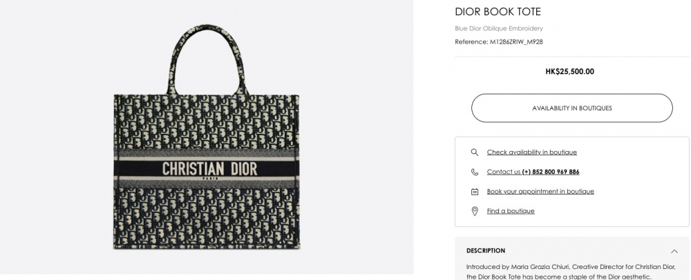 手袋係DIOR BOOK TOTE,官方售價為HK$25,500