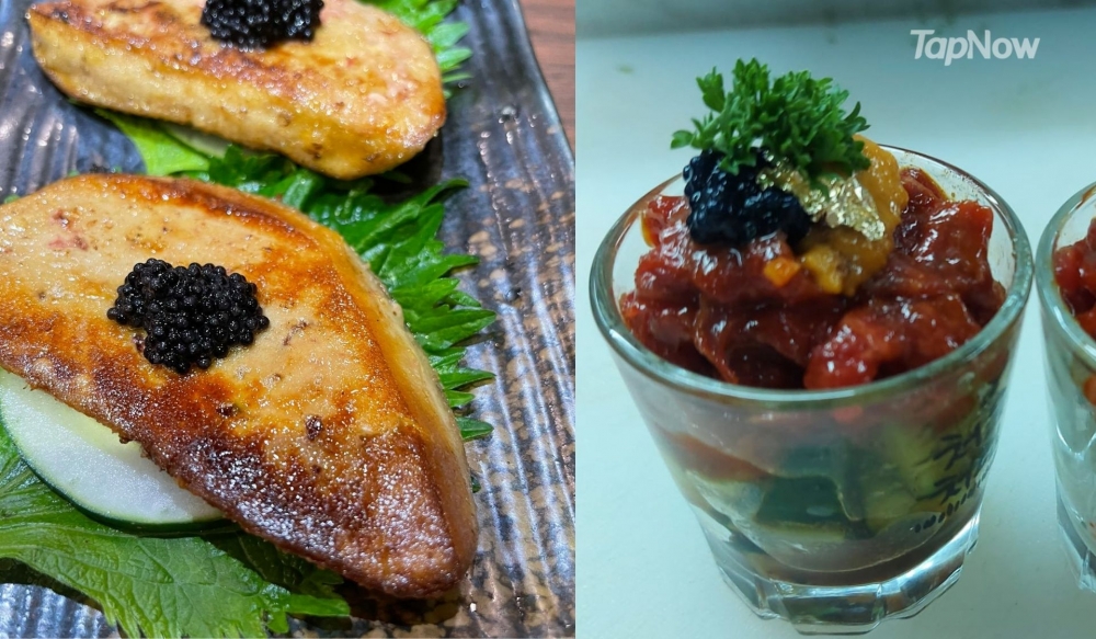 套餐送每位客人海膽他他杯 (價值$58) 或 黑魚子煎鵝肝 (價值$48)