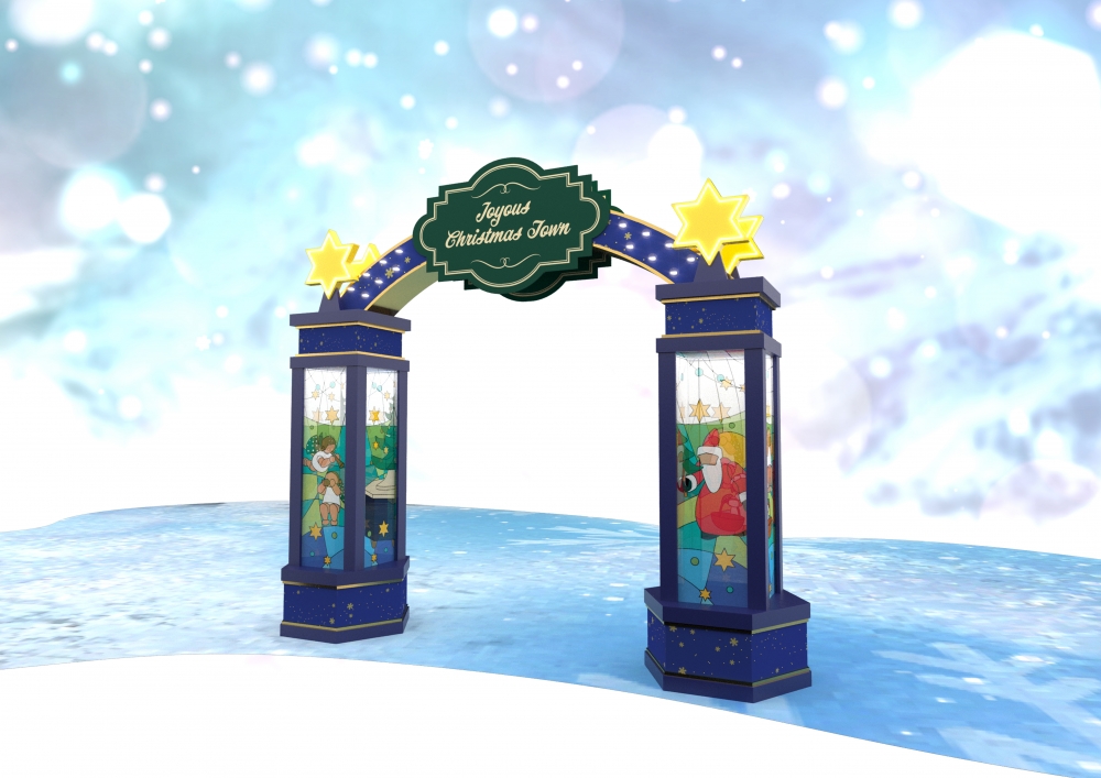 「冬日聖誕小鎮」彩色玻璃聖誕拱門。