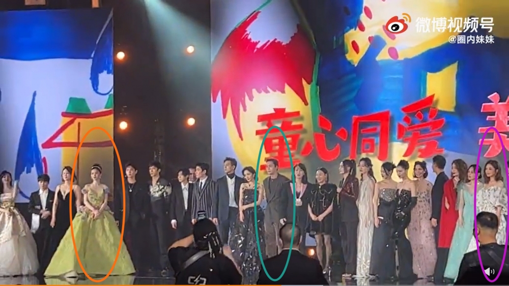 舞台打圈由左至右:Angelababy、陳偉霆、蔡卓妍