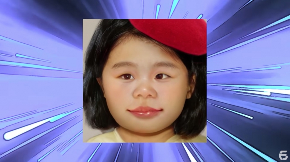 AI真人化後胖妹鼻頭有變到圓圓，而嘴巴則變到好大。