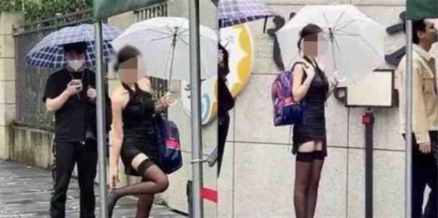 內地早前出現打扮清涼嘅女士「接放學」