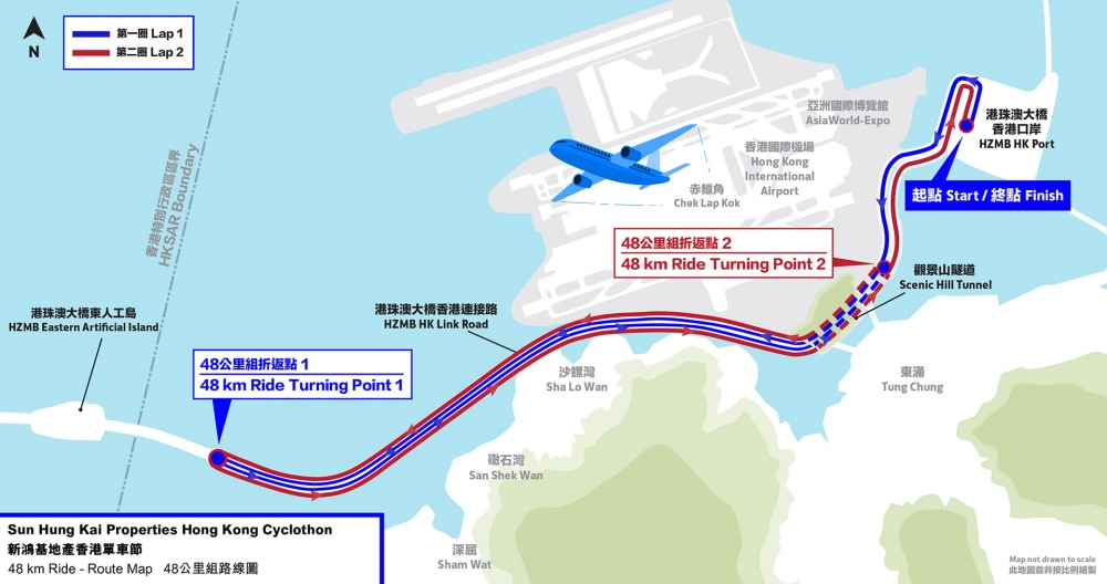 參加者由港珠澳大橋香港口岸出發,沿珠海、澳門方向前進,途經港珠澳大橋香港連接路、觀景山隧道,並在香港特別行政區區界前折返,再沿原路返回香港口岸。