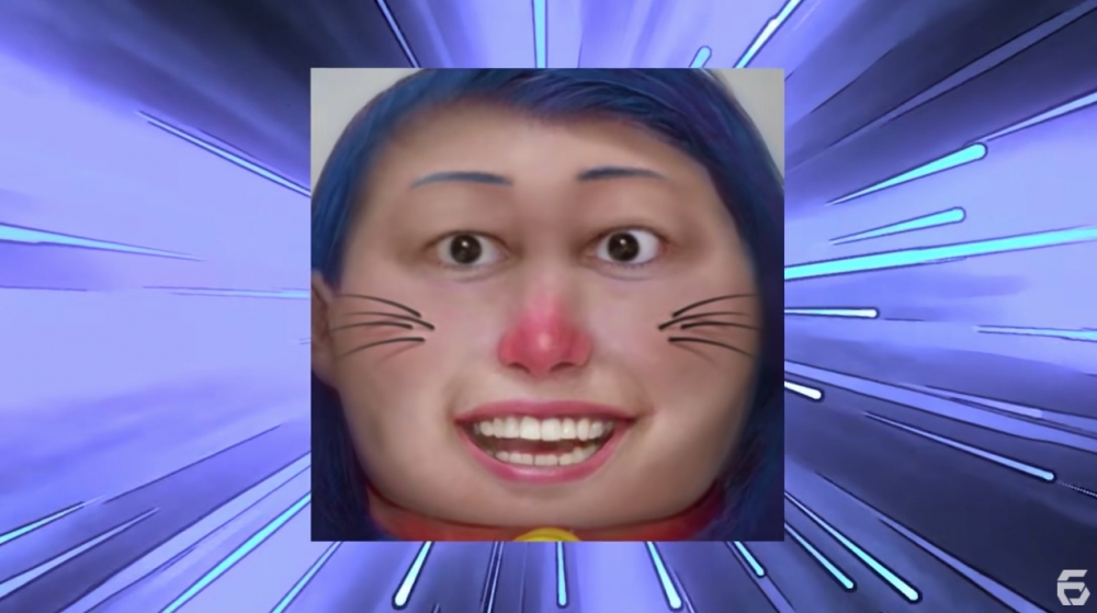 多啦A夢AI真人化後非常詭異，完全唔似貓而係變成人樣，藍色頭更變成頭髮，加上一排白牙，望落十分嚇人！