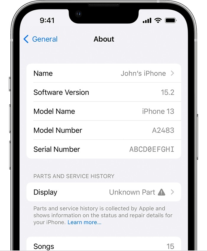 iOS 15.2更新,用戶能查看iPhone零件與維修紀錄,更會顯示零件是否來自Apple。若更換為非原廠零件,會顯示為「未知零件」。