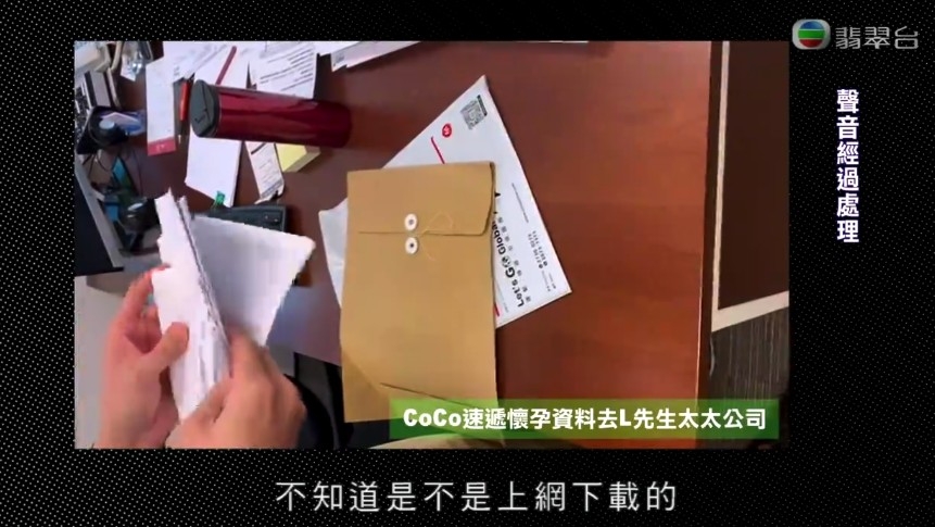 Coco向L先生妻子嘅公司寄出證明懷孕嘅文件。