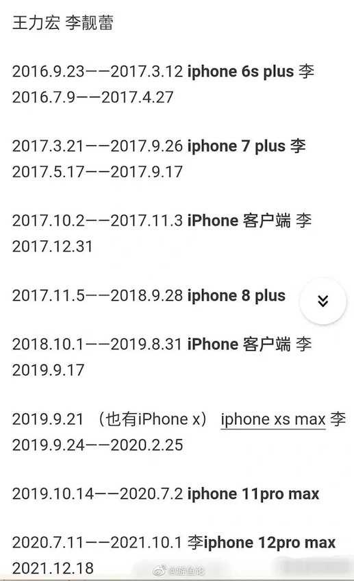 網民細心將佢哋兩人換手機嘅大約時間線重新整合!