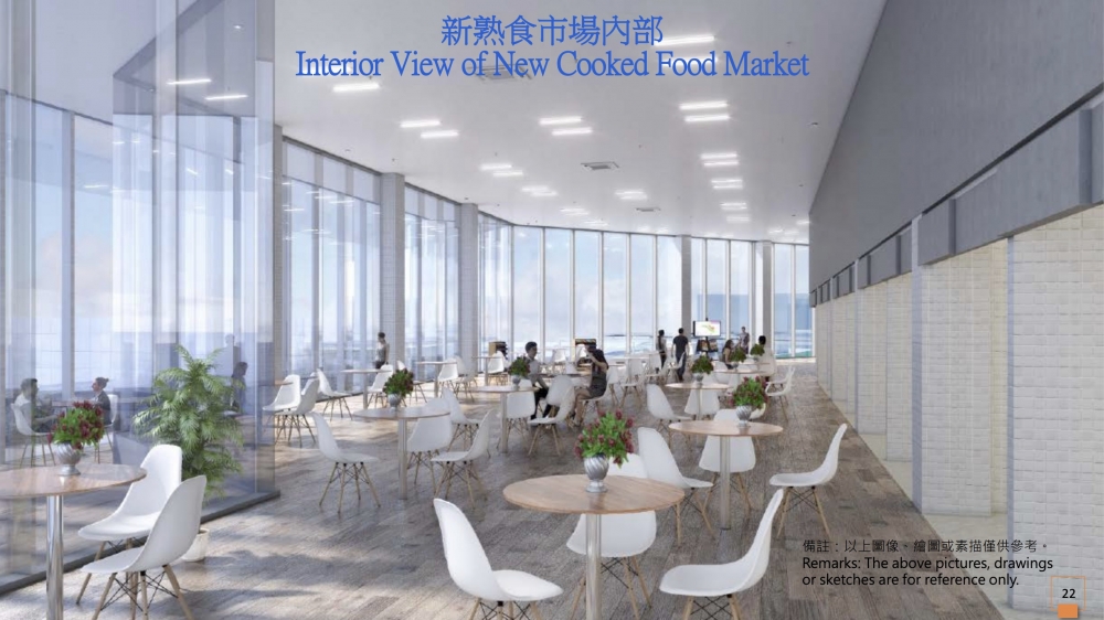 政府計劃將現有梅窩碼頭巴士總站改建為全新兩層高的熟食市場,設有戶外餐飲區及室內臨海餐飲區,室內餐飲區設有落地大玻璃,有別於一般的熟食市場,計劃以仿木和玻璃作為新熟食市場的外觀設計,可以容納約16檔熟食檔。