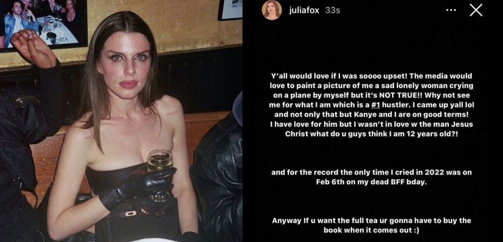 Julia日前在IG宣佈與Kanye感情告一段落，但強調二人關係仍然良好。