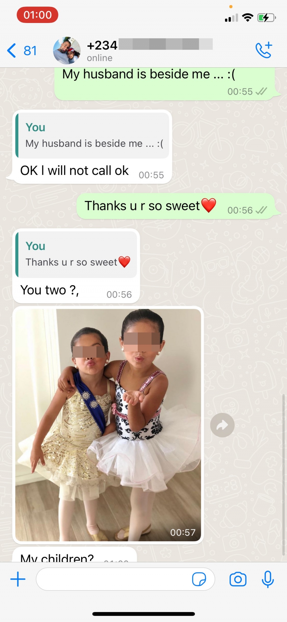 對方突然貼出外國小女孩照片,聲稱係自己女兒。