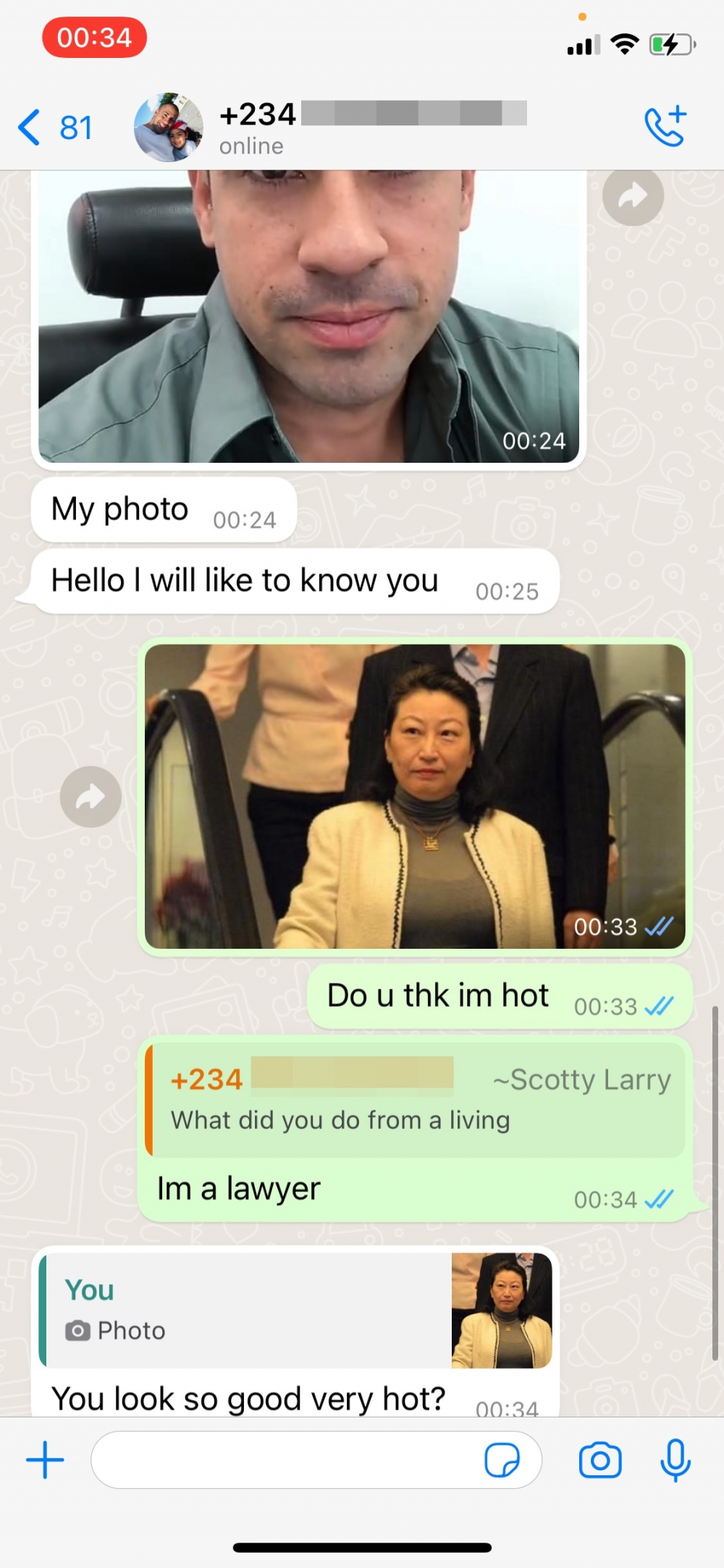 樓主向對方傳送司長鄭若驊照片,獲對方稱讚。