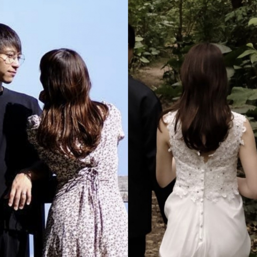 二人公開嘅婚照中,女方嘅背影同身型都好似係同一個人!