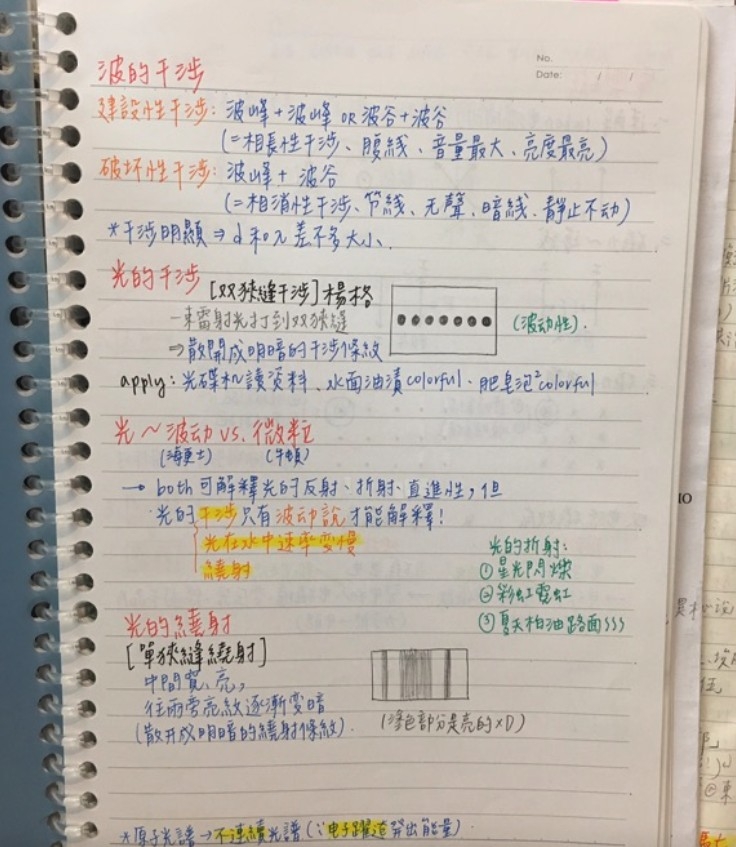 女學霸亦有用唔同顏色嘅筆去寫筆記，從而標記出內容重點！