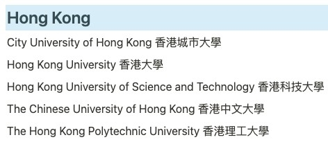 香港獲認證大學名單
