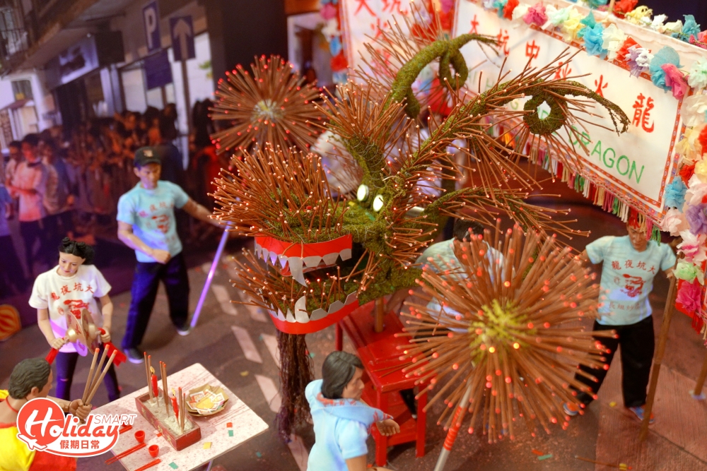 當中最矚目的展品是小火龍及模擬舞火龍場景，即使無法現場感受火龍真身，從迷你舞火龍亦可感受到其霸氣！
