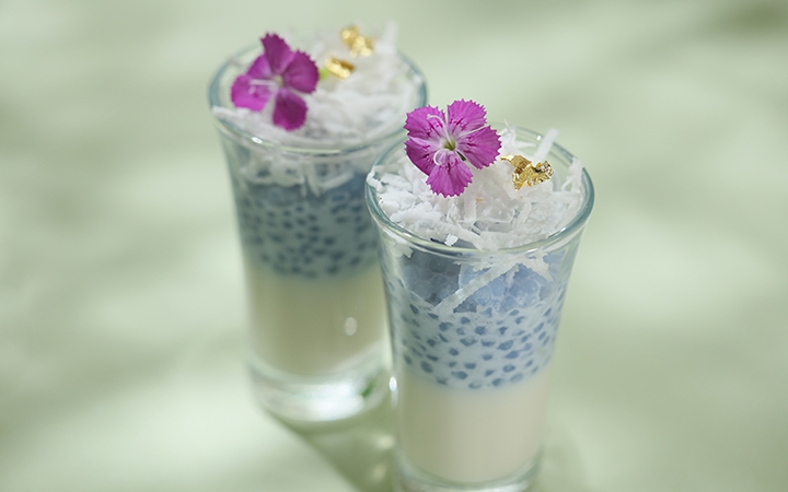 榴槤椰子蝶豆花西米杯~