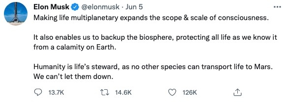 其實Elon Musk 一直都渴望達成人類移民到火星嘅計畫