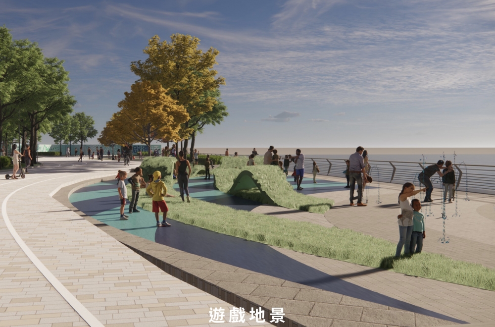 濱長廊和園景平台將以樹幹為設計意念,分為4大主題區域,分別是活力梯臺、恬靜行道、悠閒步道和繽紛海濱,其中長廊部分會種植更多常綠樹木,包括水石榕、陰香、水黃皮等,並綴以季節性開花或落葉的樹木。