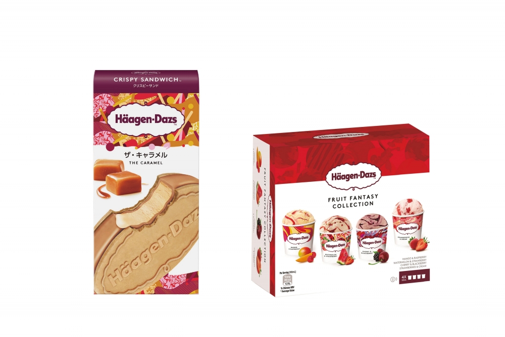 Häagen-Dazs焦糖脆皮雪糕三明治（60克）、果漾系列迷你杯（100毫升/4杯裝）現優惠價買2件75折。