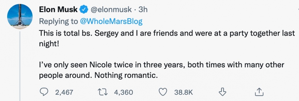 Elon Musk於Twitter否認相關消息。