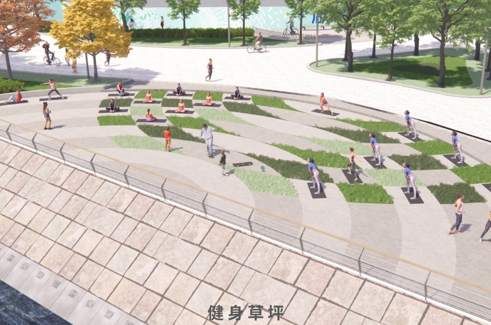 至於第二階段將建一條約280米長的海濱長廊,將首階段的工程路段互相連接,並興建一個面積約11,500平方米的園景平台,毗連體育園和D3路都會公園段休憩用地。