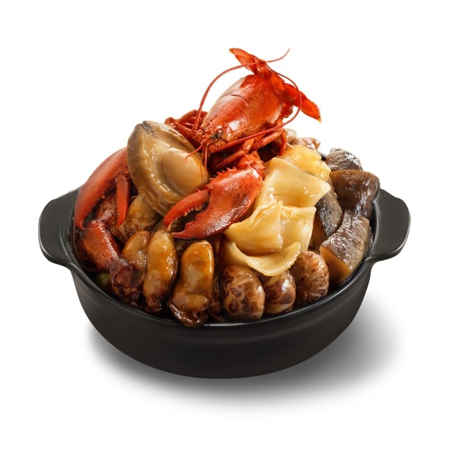 原隻三頭鮑魚龍蝦盆菜。